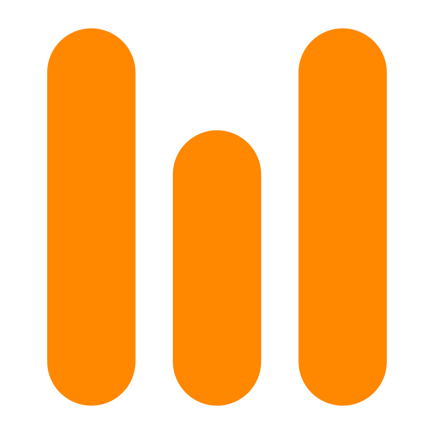 Das Logo von Michael Wildt besteht aus drei nebeneinander abgerundeten orangen senkrechten Balken auf weißem Grund, wobei der mittlere Balken kürzer ist.